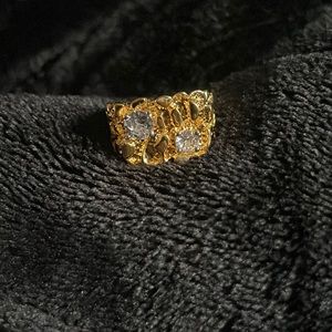 Men’s Nugget ring size 8 two solitaire CZ 18kgold plated